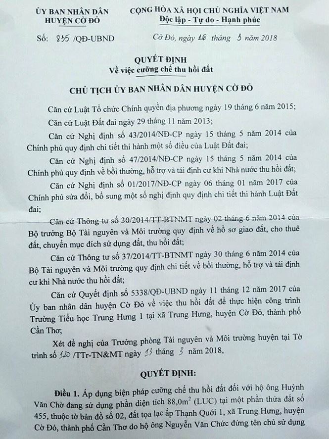 Quyết định cưỡng chế thu hồi đất
