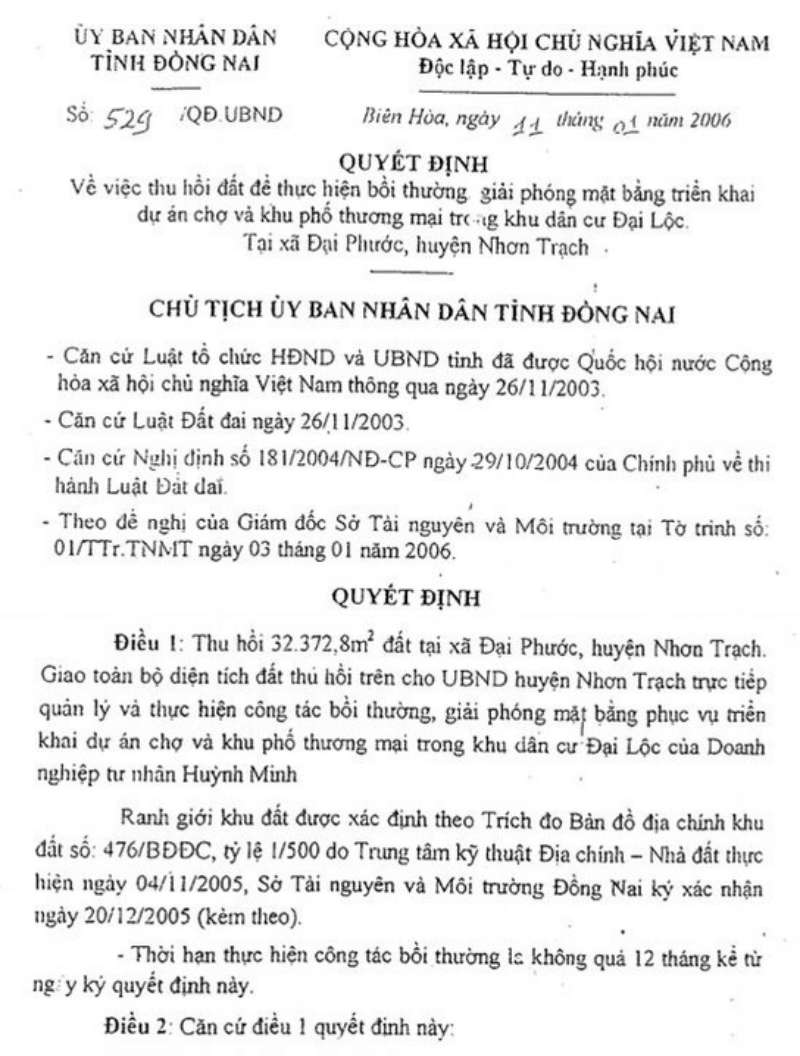 Quyết định thu hồi đất có hiệu lực kể từ ngày kí