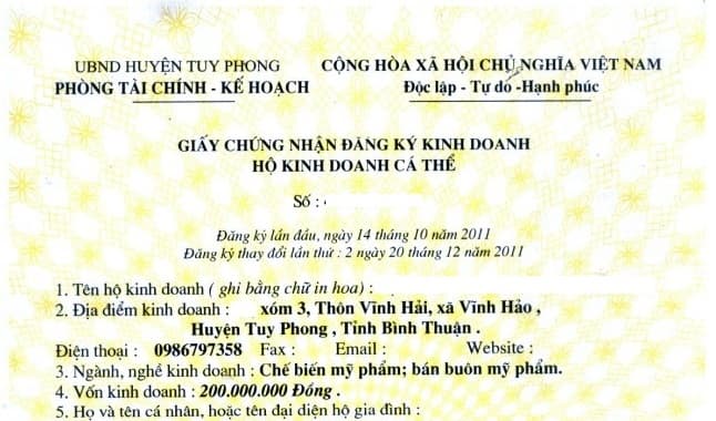 Chi phí cho thủ tục đăng ký giấy phép kinh doanh