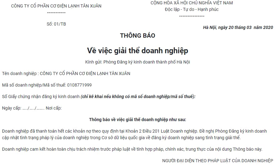 Thông qua quyết định giải thể doanh nghiệp
