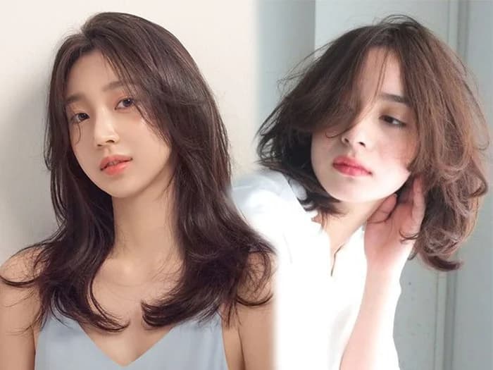 Kiểu layer ngang vai cho mặt vuông